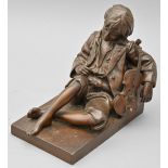 A French bronze sculpture of The Sleeping Violinist, cast from a model by Leon Tharel, early 20th c,