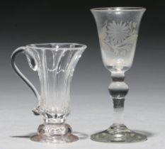 A jelly glass, c1760, the fluted bell bowl on flattened knop and spreading foot, 10.8cm h and a wine