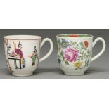Two Worcester coffee cups, c1770, one enamelled with Chinese figures, the other with a floral