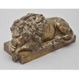 A bronze sculpture of a lion, after Antonio Canova, late 19th c, rubbed brown patina, 24cm l Edge of