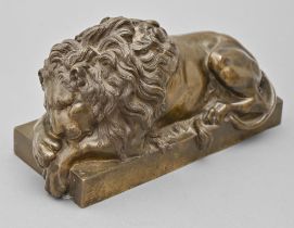 A bronze sculpture of a lion, after Antonio Canova, late 19th c, rubbed brown patina, 24cm l Edge of
