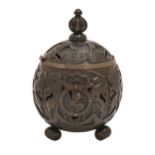A coconut jar, Indian / South East Asian, 18th c, crisply carved with squirrel medallions beneath