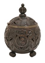 A coconut jar, Indian / South East Asian, 18th c, crisply carved with squirrel medallions beneath