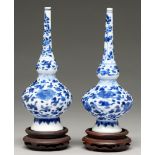 Two Chinese blue and white rosewater sprinklers, 18th / 19th c, on flared foot, painted in three