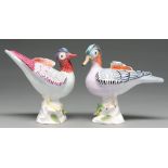 A pair of Crown Staffordshire bone china models of Chinese teal after the Chelsea originals, 20th c,