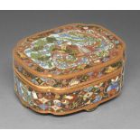 A Japanese cloisonne enamel box and cover, Meiji period, the cover enamelled with phoenix on a