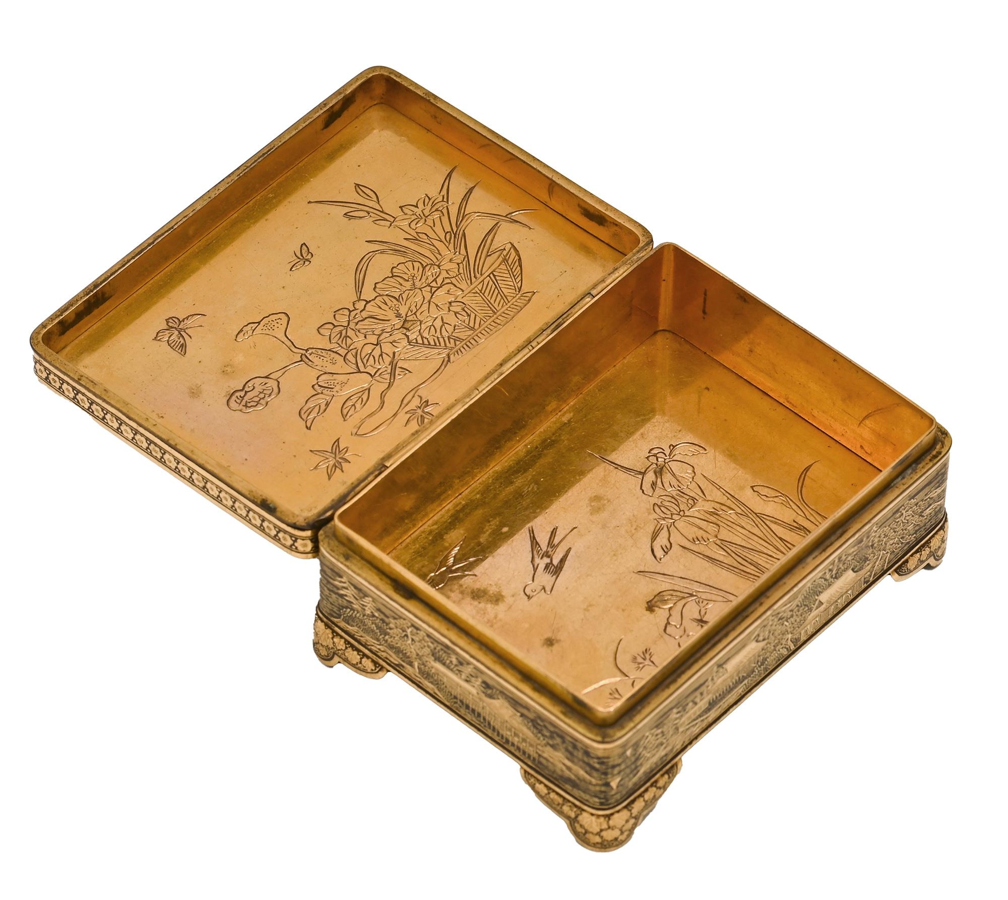 A Japanese inlaid steel box and cover, Kyoto, Komai workshop, Meiji period, decorated in gold nunome - Image 2 of 3
