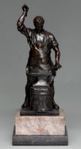 A German bronze sculpture of a blacksmith, cast from a model by Julius Schmidt Felling, c1900, brown