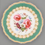 A Staffordshire bone china dessert plate, possibly John Yates, c1830, painted with flowers in