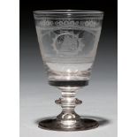 A Regency commemorative glass goblet, early 19th c, the bucket bowl engraved with SUNDERLAND