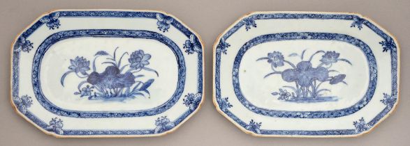 A pair of Chinese blue and white tureen stands, 18th / early 19th c, painted with lotus and