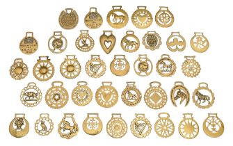 Thirty-eight horse brasses, mainly Victorian and early 20th c,  including RSPCA Merit Badge 1930 and