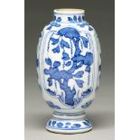A Chinese blue and white vase, 18th c or later, ovoid, painted with a repeating pattern of a cross