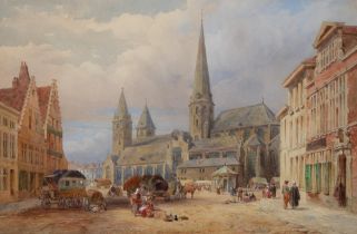 George Row Clarke (1829-1908) - Market Place in a Northern European Town, signed and dated 1879,