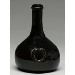 A Belgian glass utility bottle, 18th c, with part seal ring, 19cm h Not cracked or chipped