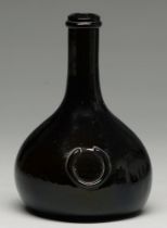 A Belgian glass utility bottle, 18th c, with part seal ring, 19cm h Not cracked or chipped