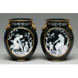 A pair of Brown-Westhead, Moore & Co pate sur pate style vases, c1890, with a nymph instructing