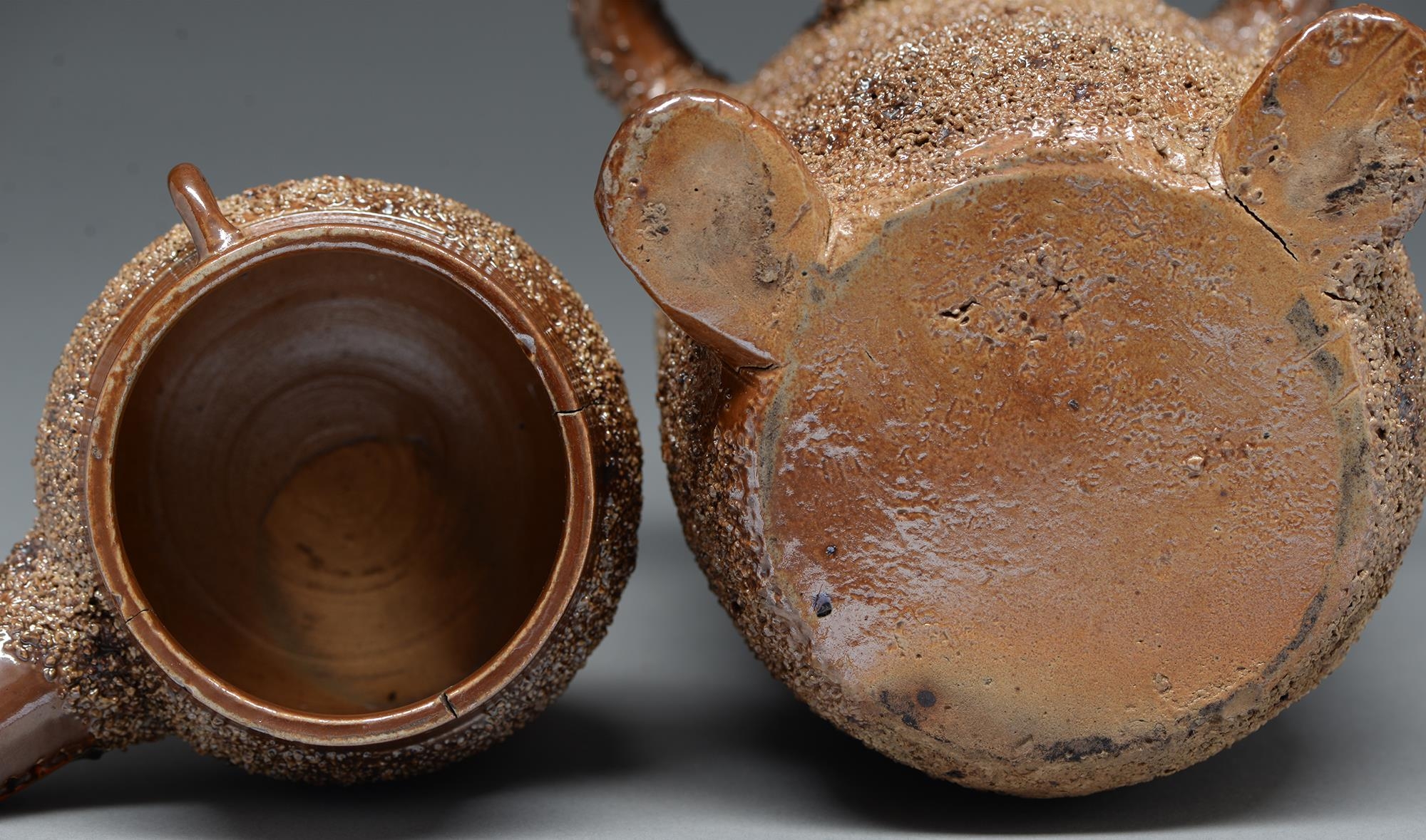 A Nottingham saltglazed brown stoneware bear jug, third quarter 18th c, the bear and the dog - Image 2 of 2