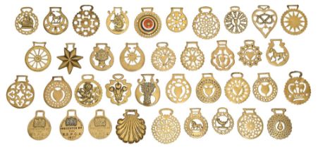 Thirty-eight horse brasses  mainly Victorian and early 20th c,  including RSPCA Merit Badge 1927 and