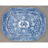 A Minton blue printed earthenware Pinwheels pattern meat dish, c1810, 53cm l Undamaged