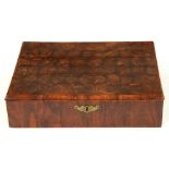 An oyster olive wood lace box, the sides also veneered in olive wood, 95mm h; 30 x 42 Good