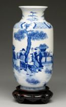 A Chinese blue and white vase, 19th c or later, painted with the eight immortals in a continuous