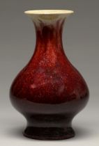 A Chinese flambe glazed vase, late 19th c or later, with flared neck, 21cm h Undamaged