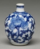 A Chinese blue and white miniature vase, 18th c or later, painted with floral meander, 62mm h