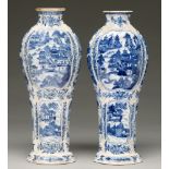 A pair of Chinese blue and white waisted baluster vases, late 18th c, painted with landscapes in