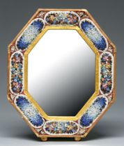 An Italian octagonal giltwood and mosaic dressing mirror, late 19th c, the brick red surround with