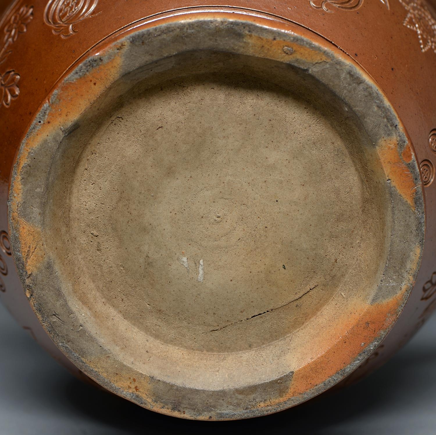 A Derbyshire saltglazed brown stoneware jug, probably Chesterfield, dated 1831, incised on the - Image 2 of 2