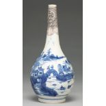 A Chinese blue and white vase, 19th c, painted with a landscape with figures on an arched bridge and