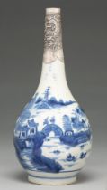 A Chinese blue and white vase, 19th c, painted with a landscape with figures on an arched bridge and