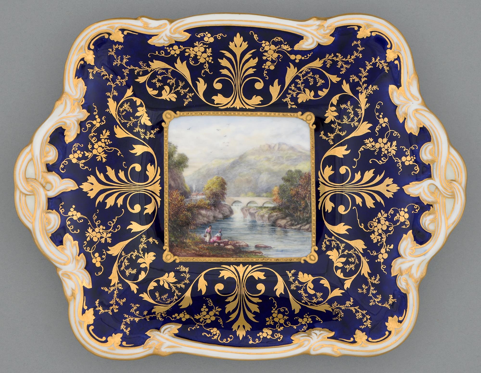 A Sampson Hancock Derby dessert dish, c1930, painted by W E Mosley, signed and inscribed, with