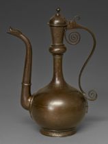 An Indo Persian damascened ewer, aftaba, 18th / early 19th c, finely inlaid with floral motifs in