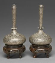 Two Mughal silver flasks and stoppers, North India or Kashmir, 18th / early 19th c, with