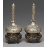 Two Mughal silver flasks and stoppers, North India or Kashmir, 18th / early 19th c, with