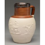 A silver mounted Turner felspathic stoneware jug, c1800, with crisp sprigs of toper and trees