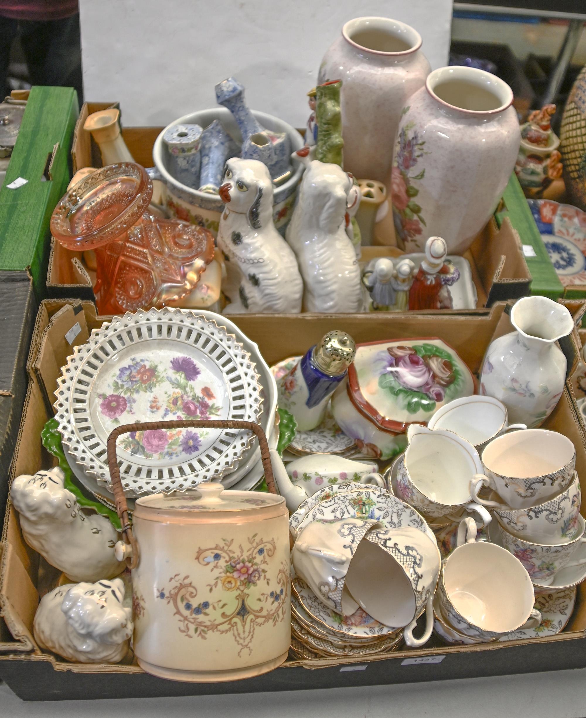 Miscellaneous 19th c and later ceramics and glassware, including two pairs of Staffordshire dogs,