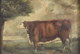 A Victorian style gilt framed print of a cow. Unsigned, 11.5cm x 16.