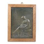Emmanuel Hannaux (1855-1934) (HANNAVX), patinated bronze plaque depicting a seated woman.
