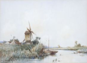 Bartram Hiles 'Riverside, near Trowbridge' watercolour painting.