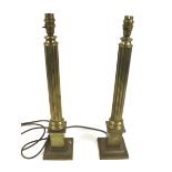 A pair of 20th century brass Corinthian column lamp bases.