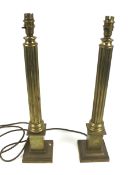 A pair of 20th century brass Corinthian column lamp bases.
