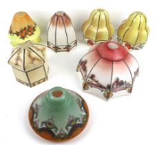 Seven early to mid-20th century glass ceiling light shades.