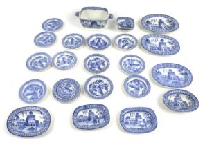 A Victorian child's blue and white toy doll's dinner service.