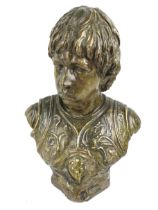 A contemporary plaster bust. Modelled as a man in armour, unsigned, H46.