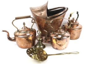 An assortment of 19th century and later metalware.