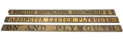 Railwayana :Three early 20 th century Double sided wooden railway platform signs.