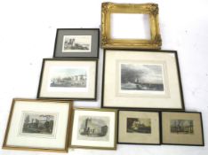 An assortment of 19th century and later hand coloured steel engravings and a gilt frame.